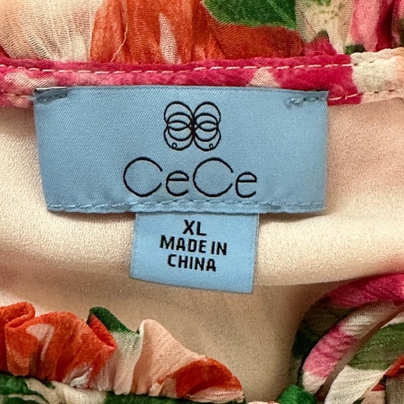 CeCe Pink and Orange Puff Sleeve Blouse with Tie Front 🌷 - Picture 8 of 10